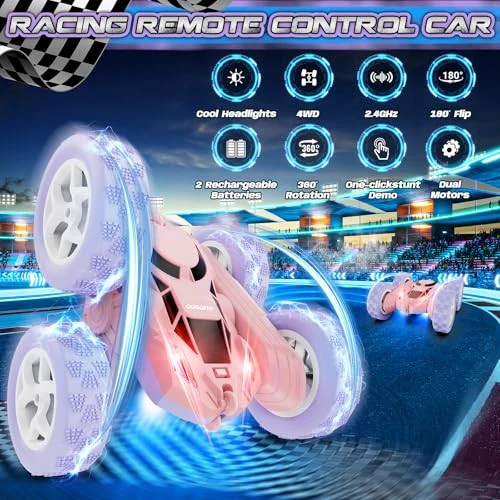 Vibrant Pink and Purple 360° Stunt RC Car for Kids - Image 5