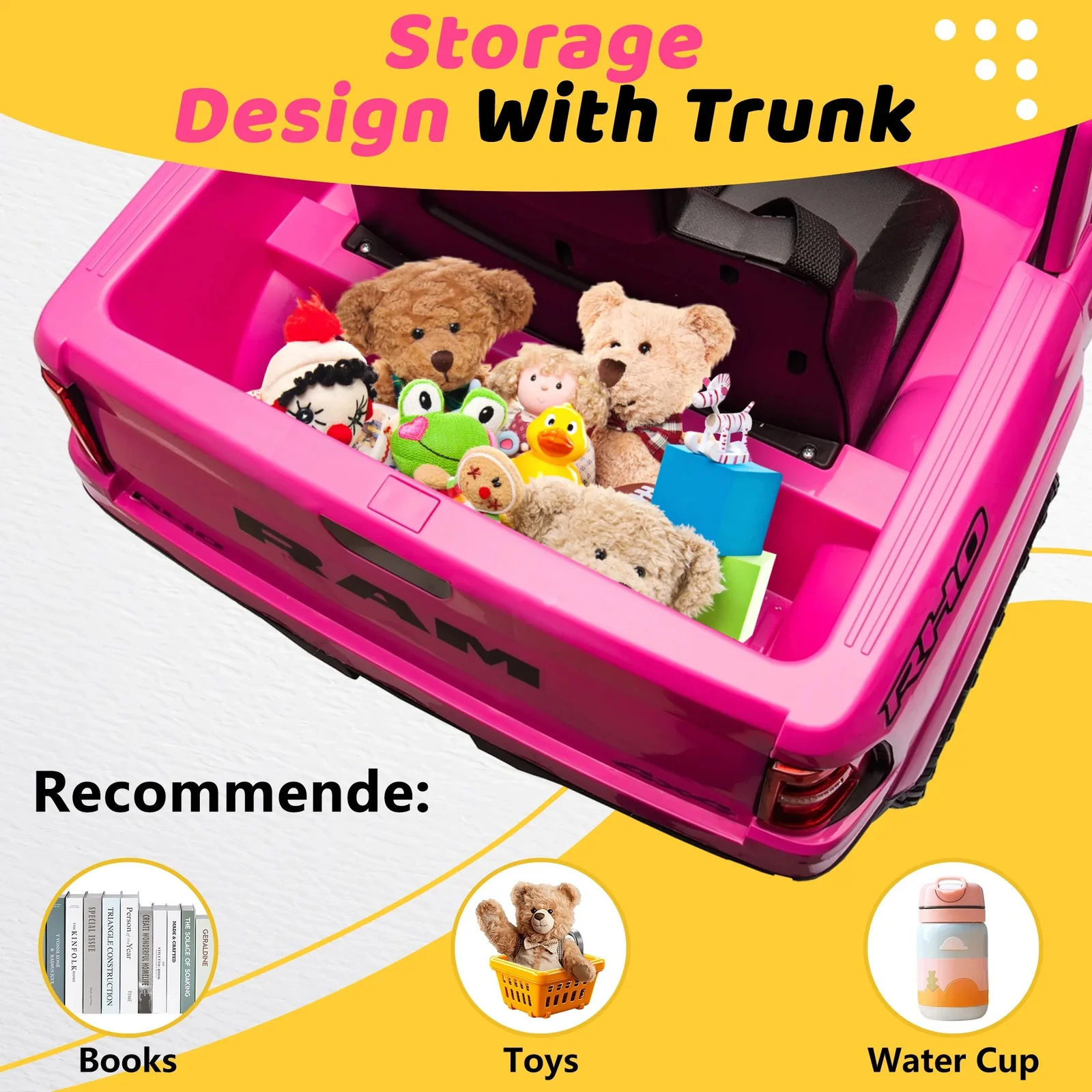 12V Pink Ride-On Truck Toy for Kids with Remote Control, Music, and Lights - Image 4