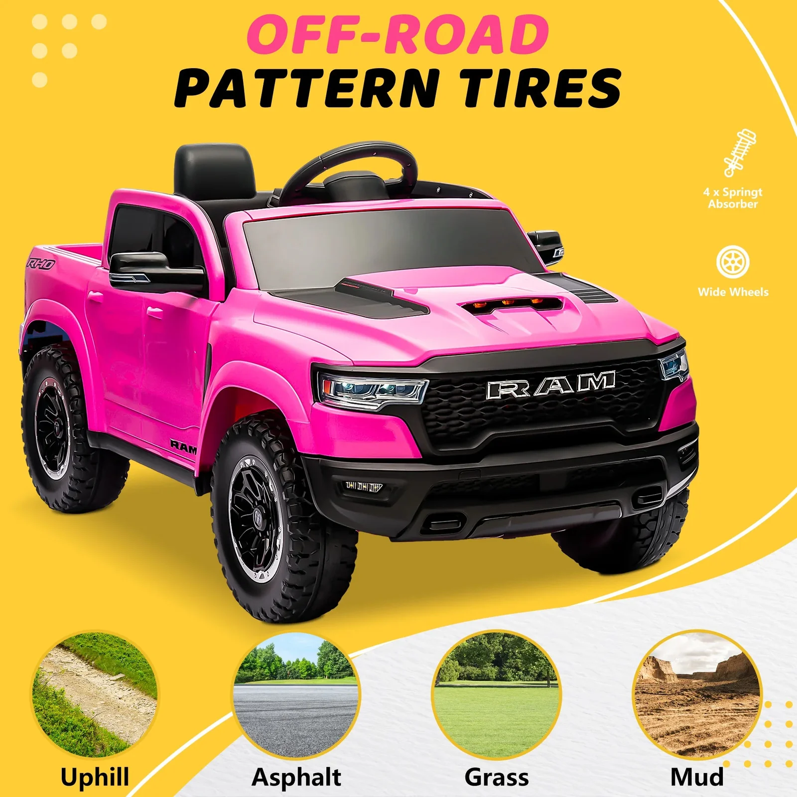 12V Pink Ride-On Truck Toy for Kids with Remote Control, Music, and Lights - Image 5