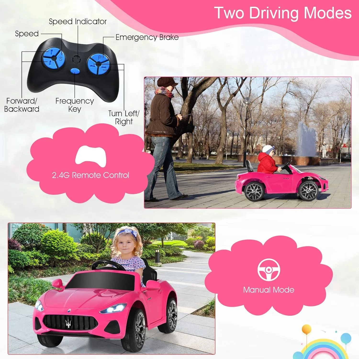Pink Licensed Maserati 12V Battery-Powered Electric Ride-On Car for Kids - Image 4