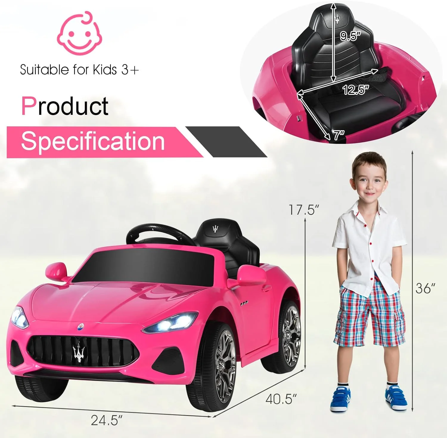 Pink Licensed Maserati 12V Battery-Powered Electric Ride-On Car for Kids - Image 9