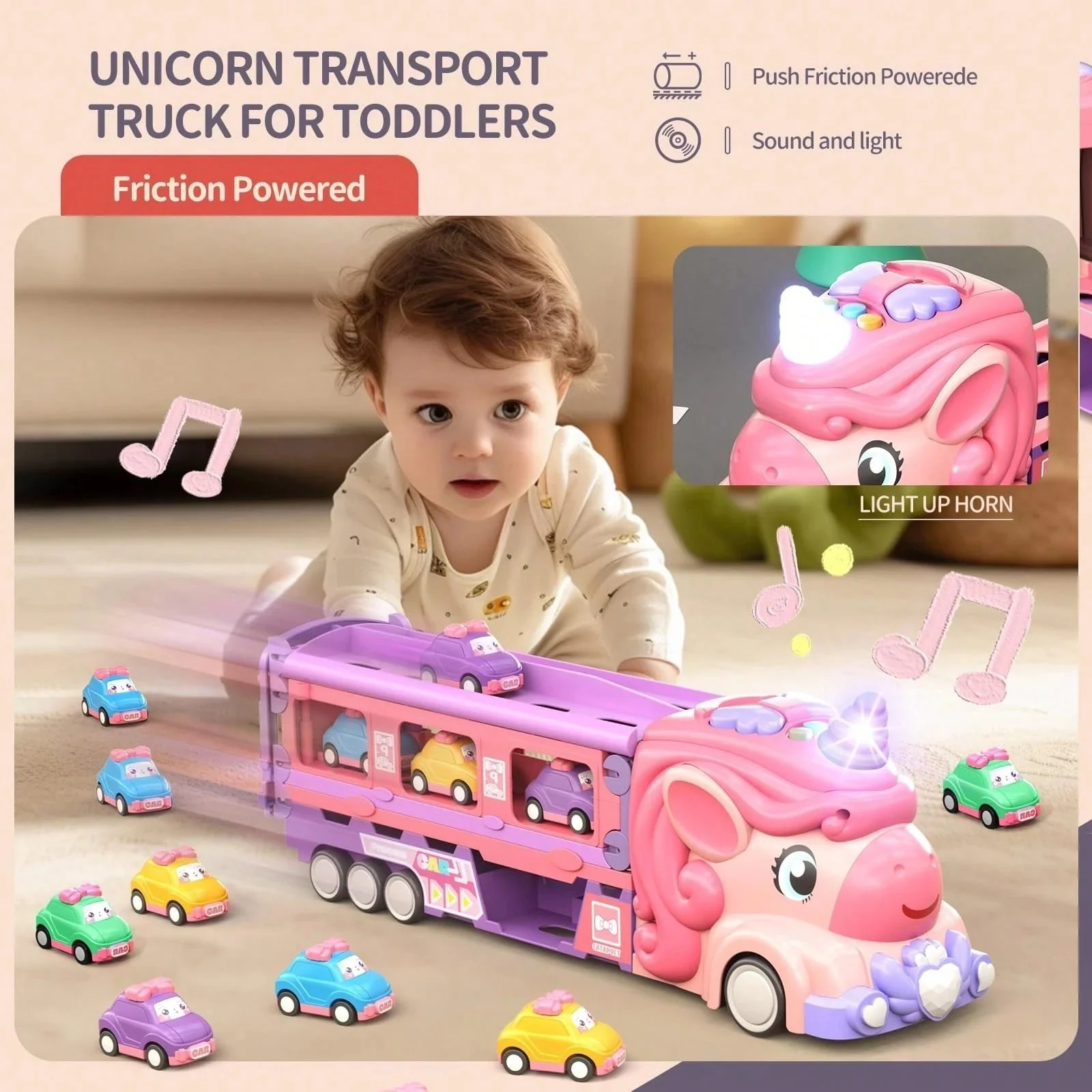 Magical Pink Unicorn Race Track Set with 9 Mini Cars for Girls - Image 4