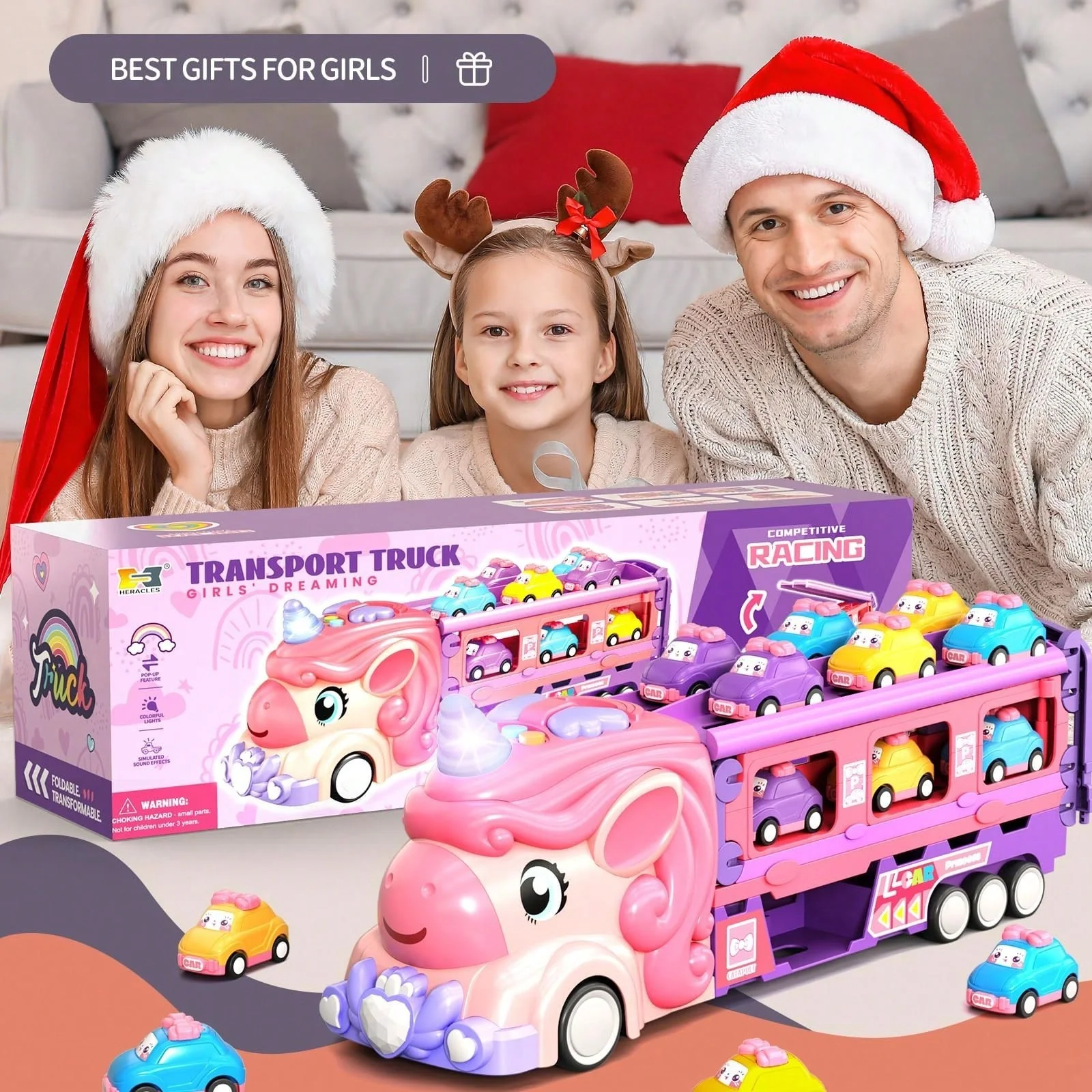 Magical Pink Unicorn Race Track Set with 9 Mini Cars for Girls - Image 5