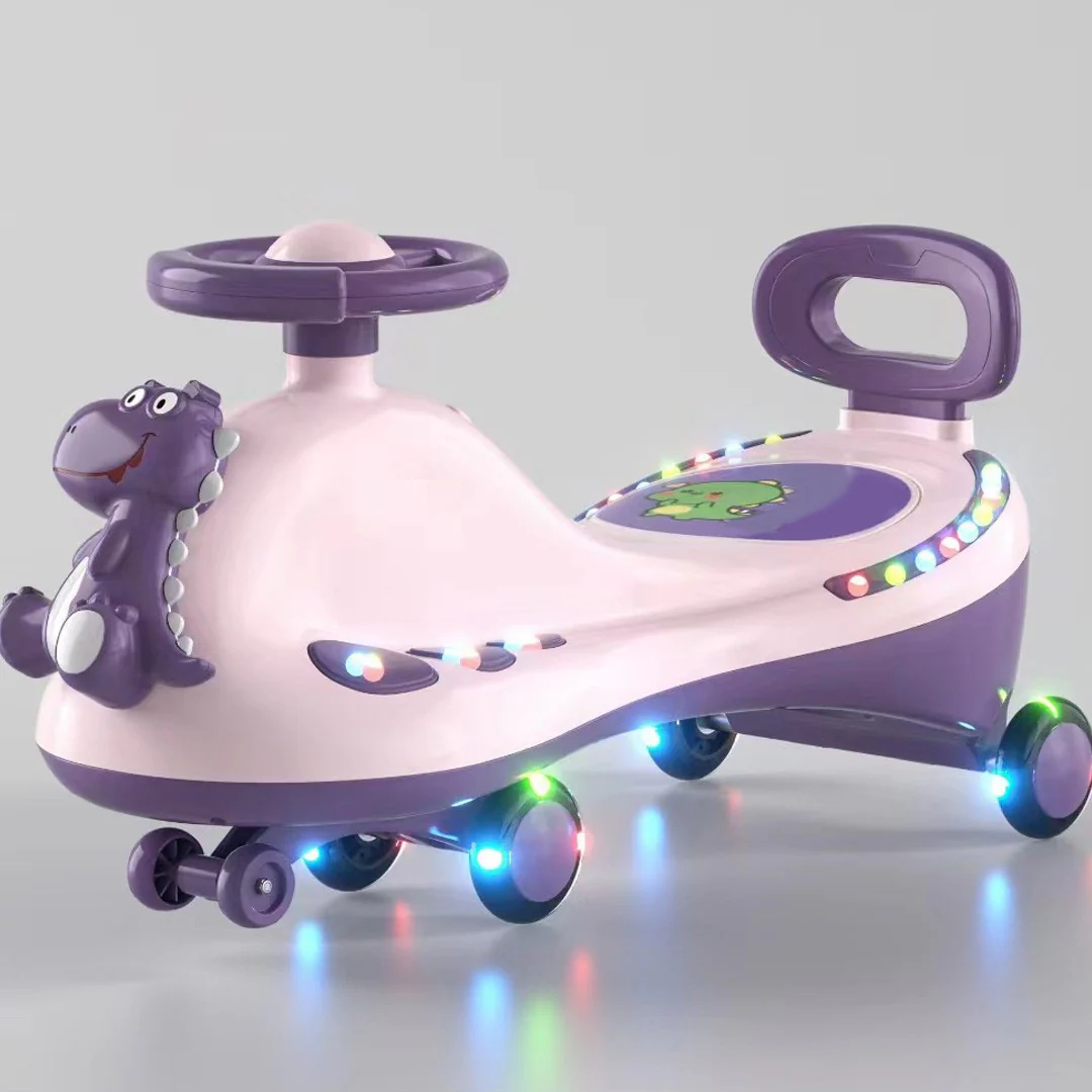Pink Wiggle Car with Universal Wheels, Quiet Music, and Light Effects for Outdoor Riding - Image 3