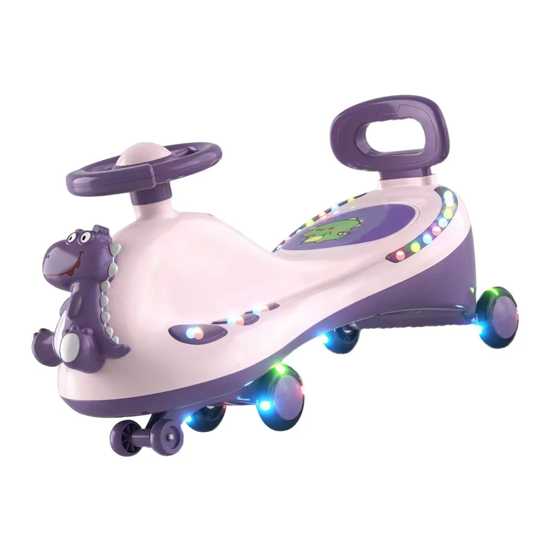 Pink Wiggle Car with Universal Wheels, Quiet Music, and Light Effects for Outdoor Riding - Image 4