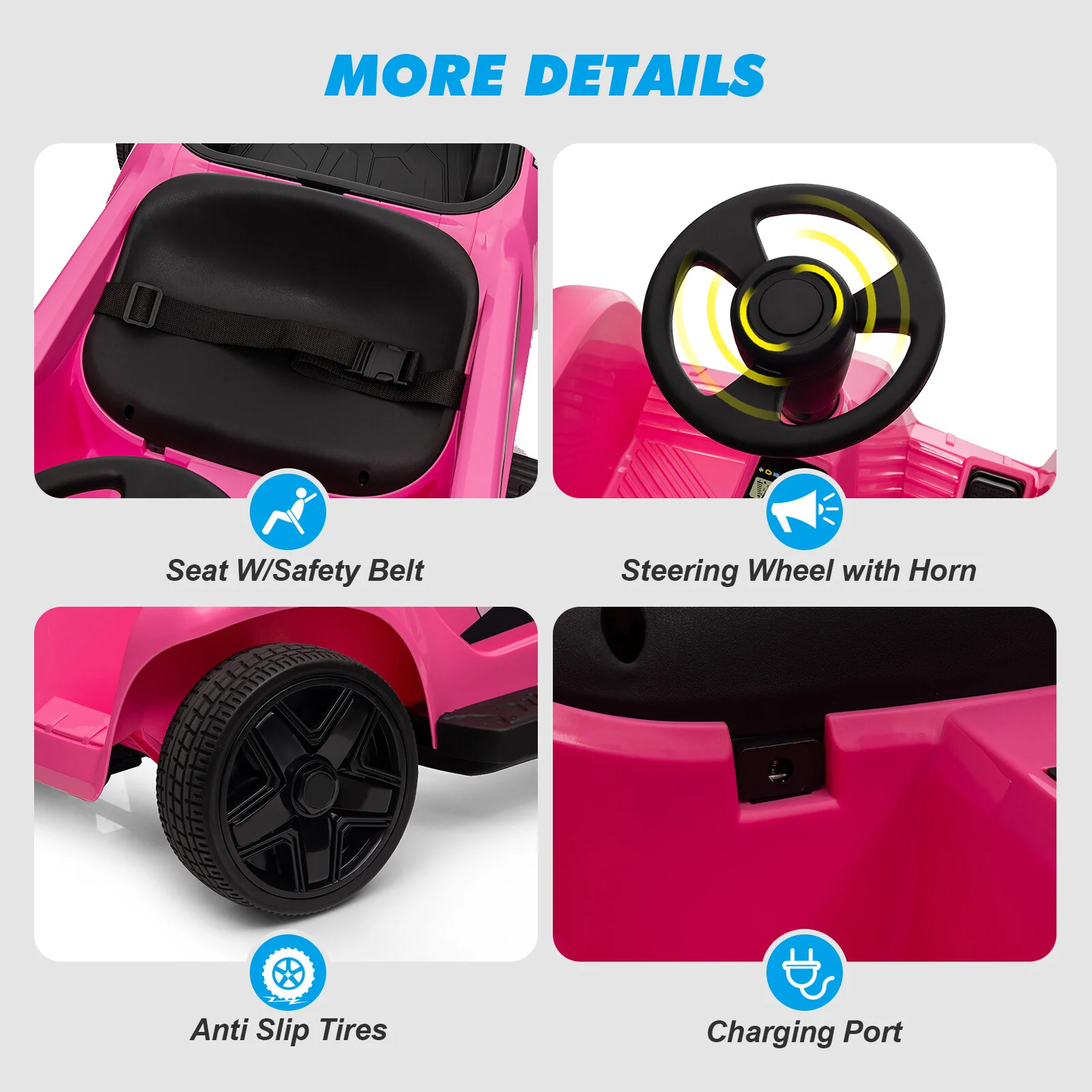 24V Rechargeable 2-Seater Kids Ride-On Car with Music, Remote Control – Available in Pink, Yellow, Blue, and Red - Image 9