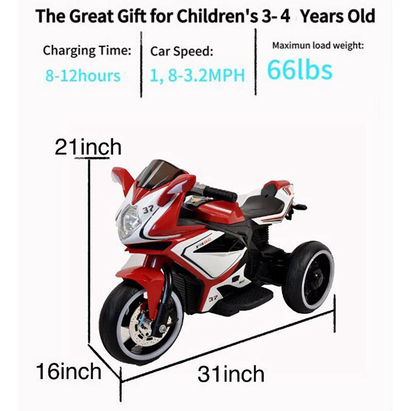 6V Red Plastic Electric Motorcycle for Kids Toy Car - Image 3