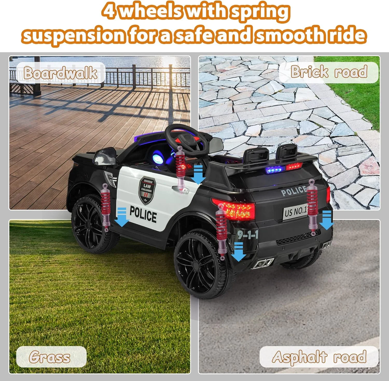 12V Electric Police Ride-On Car for Kids Battery Powered Toy Vehicle - Image 5