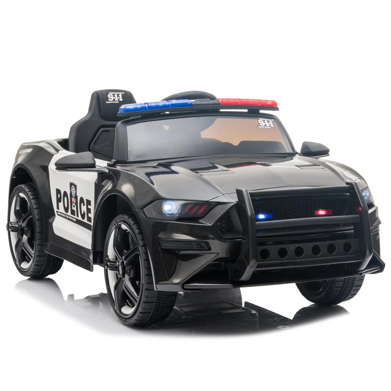 Police Ride On Car for Kids 3-7 Years with 3 Speeds and Remote Control - Black - Image 3