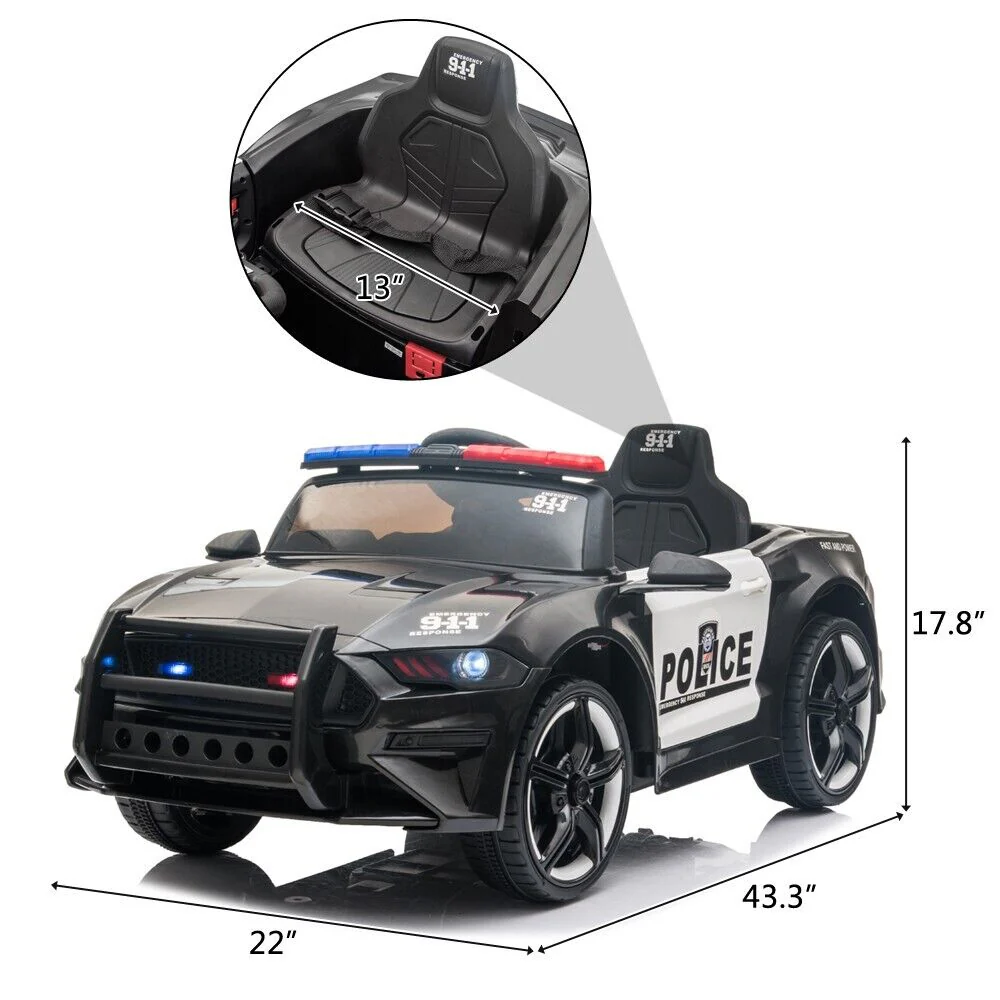 Police Sports Car 12V Ride-On with Remote Control, Lights, and Siren for Kids - Image 8