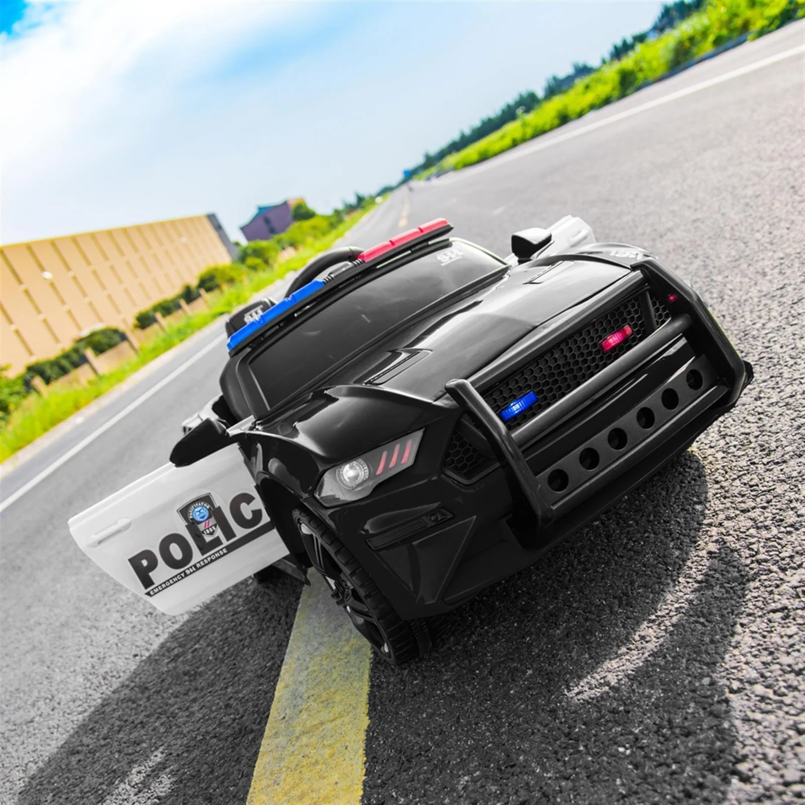 Police Sports Car Ride-On for Kids with Remote Control, LED Lights, Siren, and Microphone - 12V - Image 6