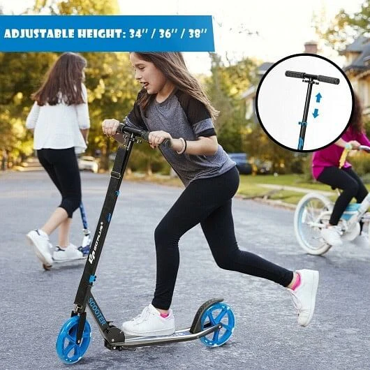 Portable Folding Sports Kick Scooter with LED Wheels in Blue - Image 3