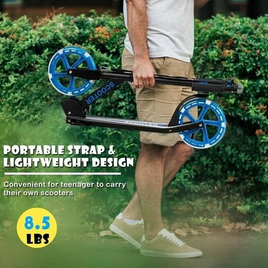 Portable Folding Sports Kick Scooter with LED Wheels in Blue - Image 4