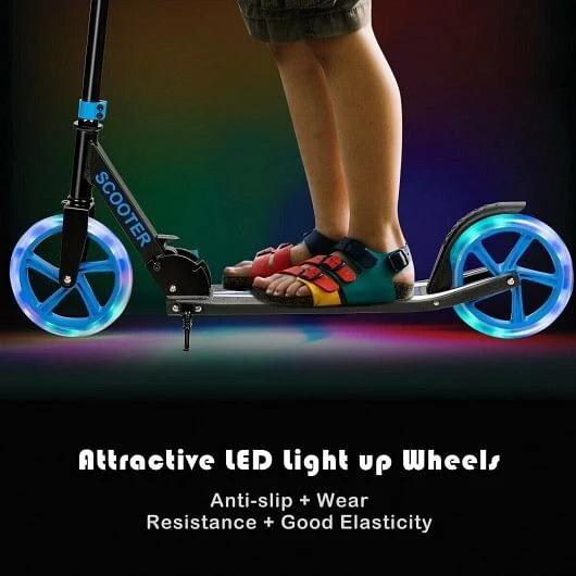 Portable Folding Sports Kick Scooter with LED Wheels in Blue - Image 5