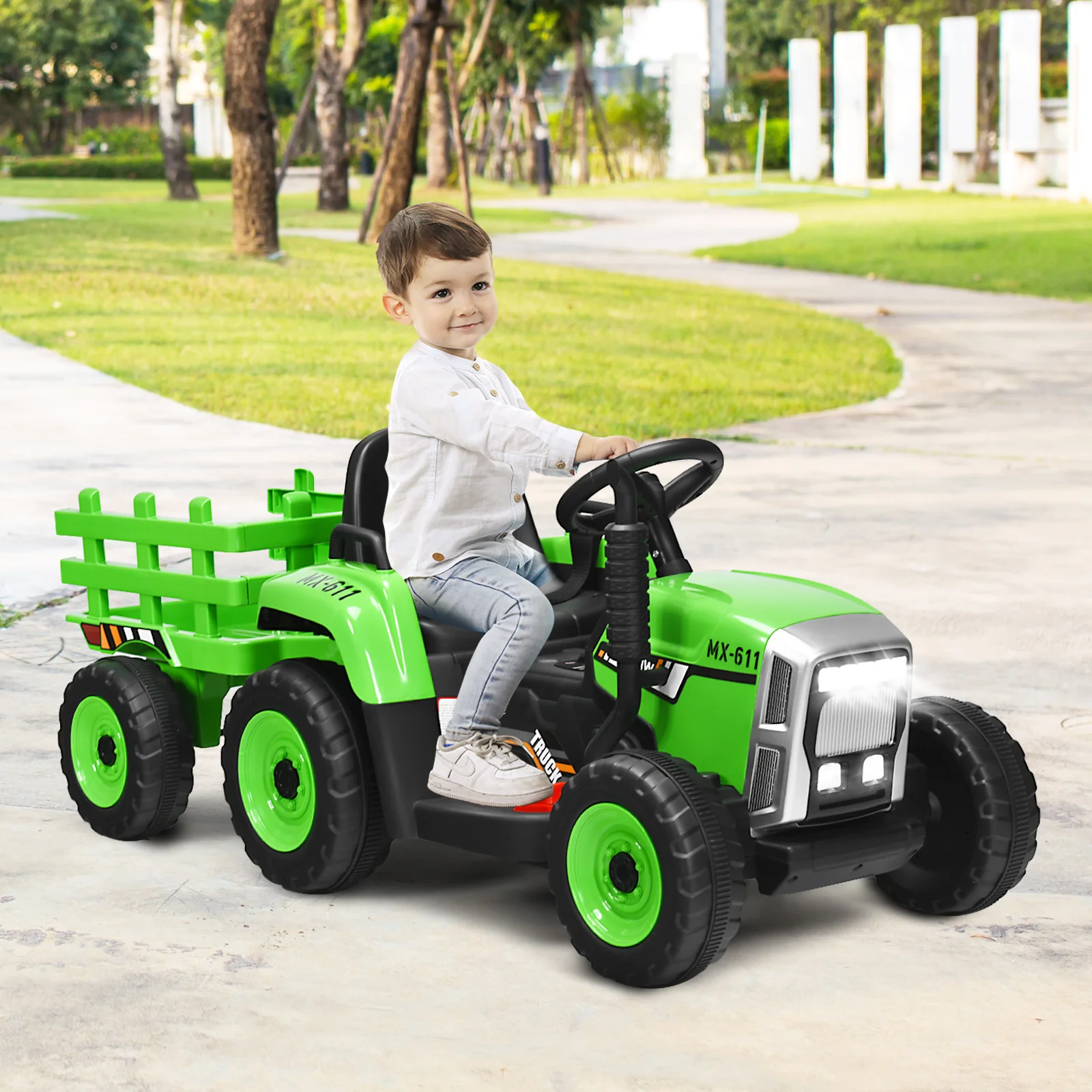 Power Up Your Child's Playtime with the Large Capacity Battery-Powered Ride-On Tractor and Trailer Set from Topbuy - Image 11