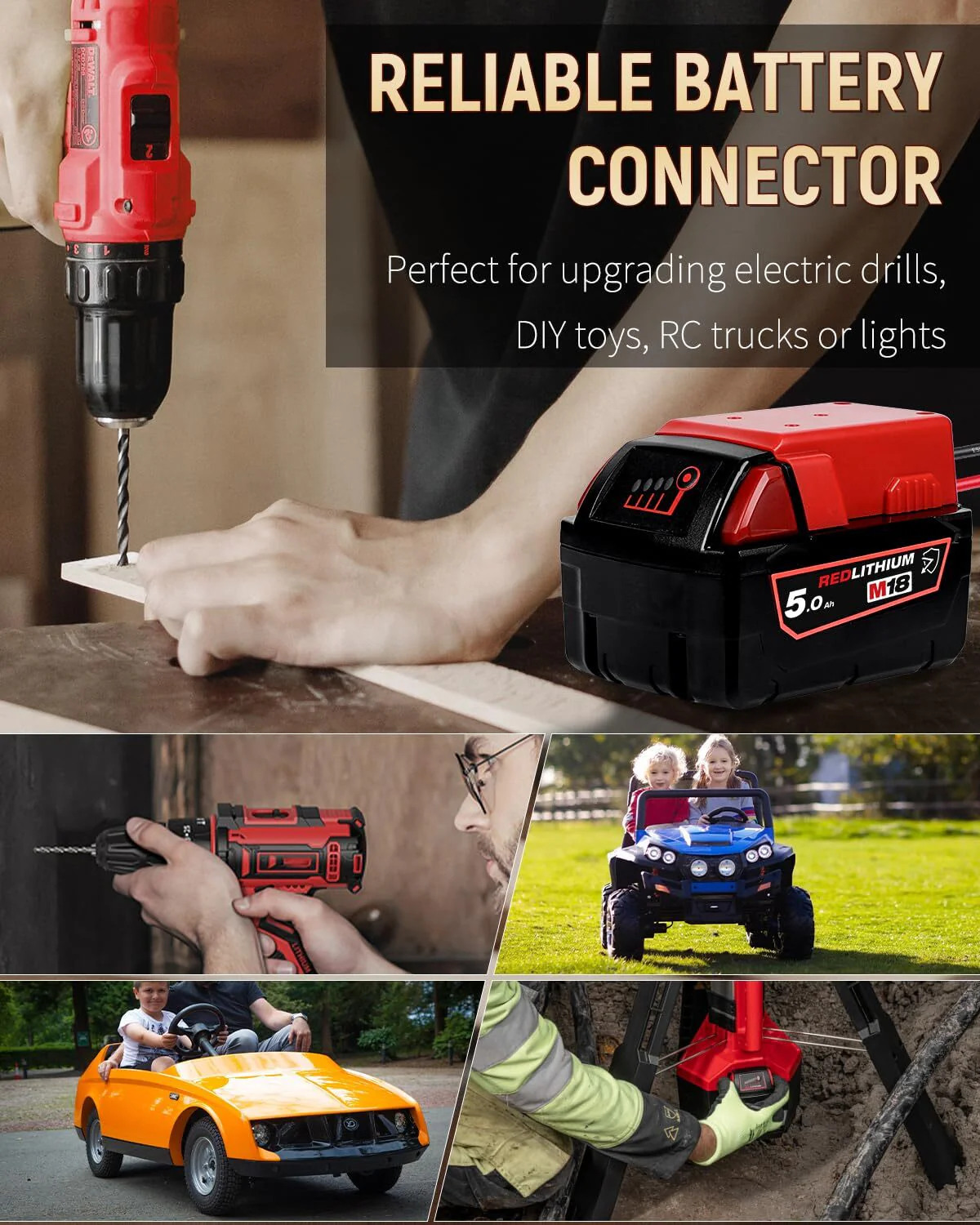 Milwaukee M18 Battery Adapter for Peg Perego and Power Wheels Ride-On Vehicles - Image 2