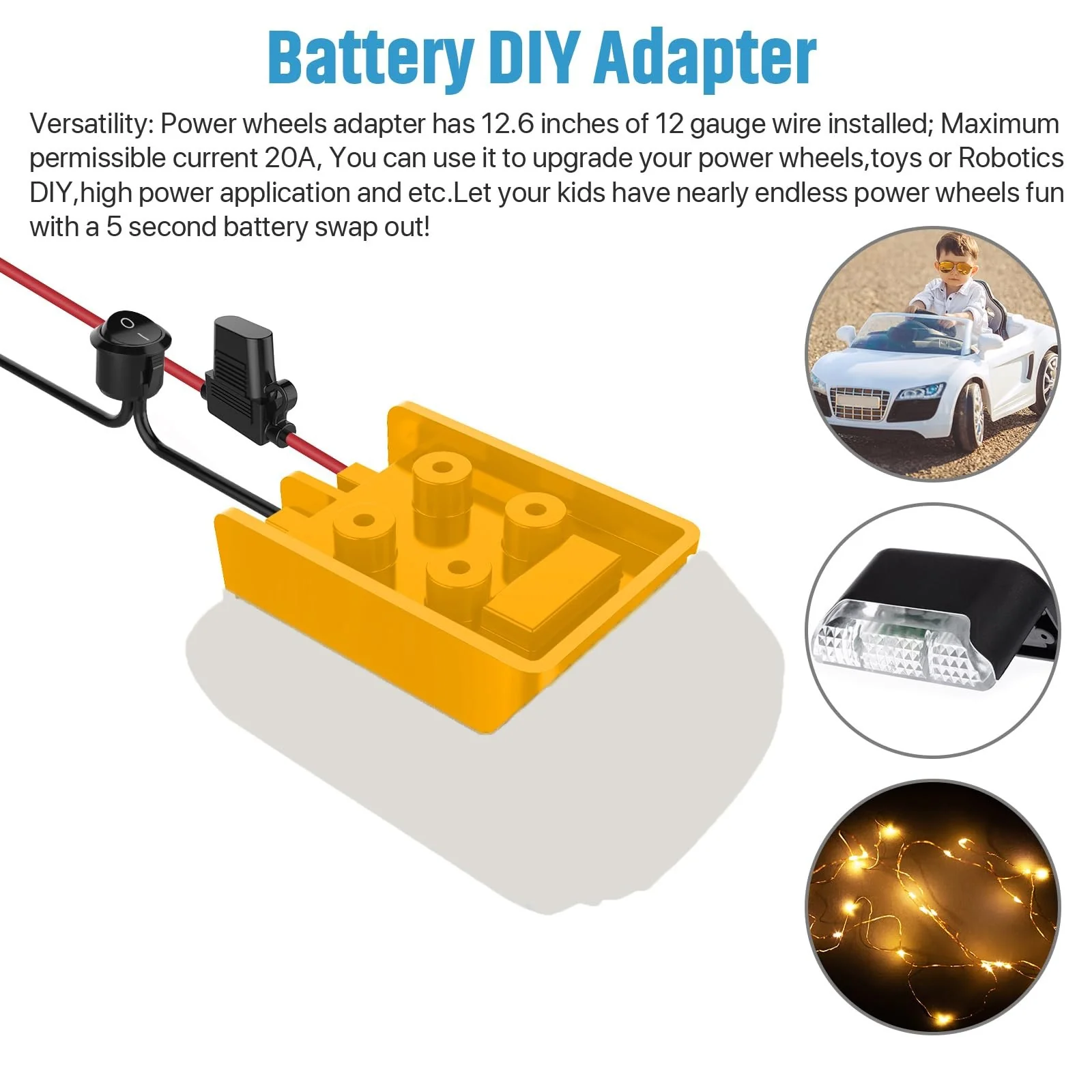 Power Wheel Adapter with Fuse and Switch Secure Battery Adapter for 20V Lithium Battery - Image 2