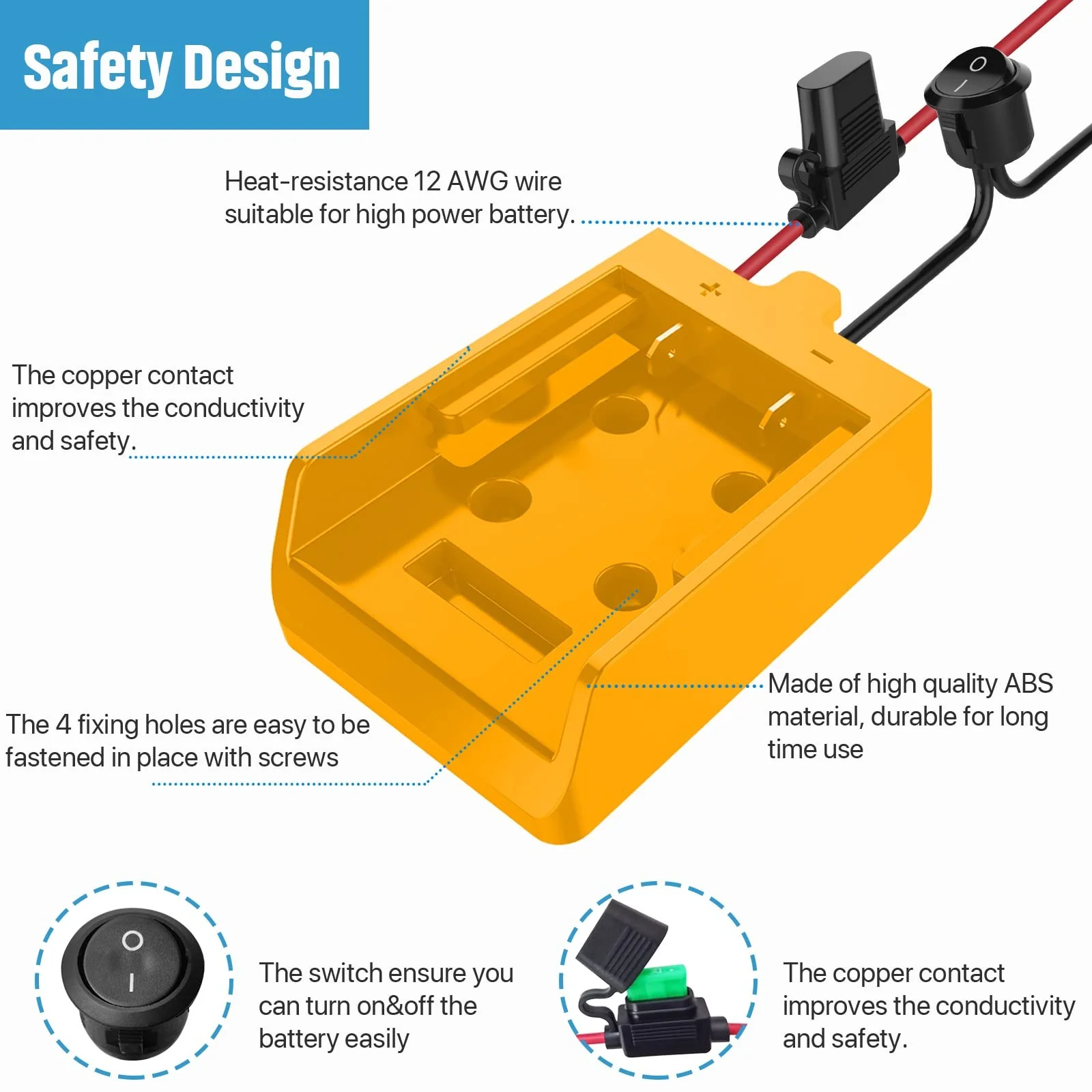 Power Wheel Adapter with Fuse and Switch Secure Battery Adapter for 20V Lithium Battery - Image 6