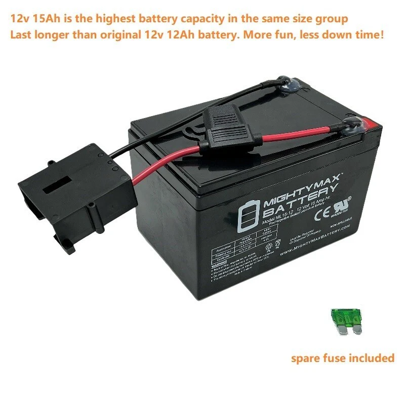 Power Wheels 12V 15Ah High Capacity Battery for Dune Racer, Jeep, ATV, and Ford Models