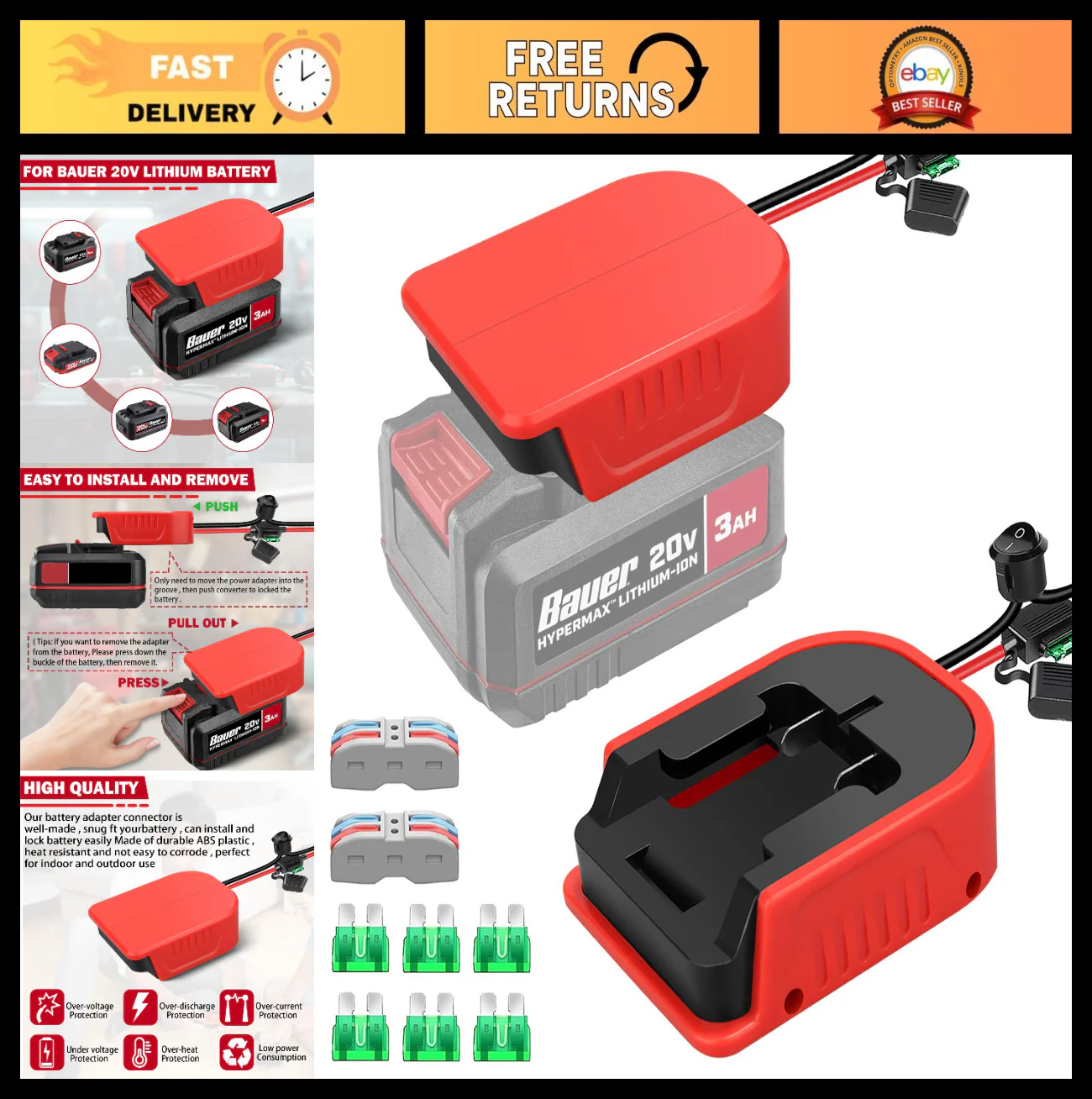 20V Battery Adapter for Power Wheels - DIY Conversion Kit with Fuses & 14AWG Wire