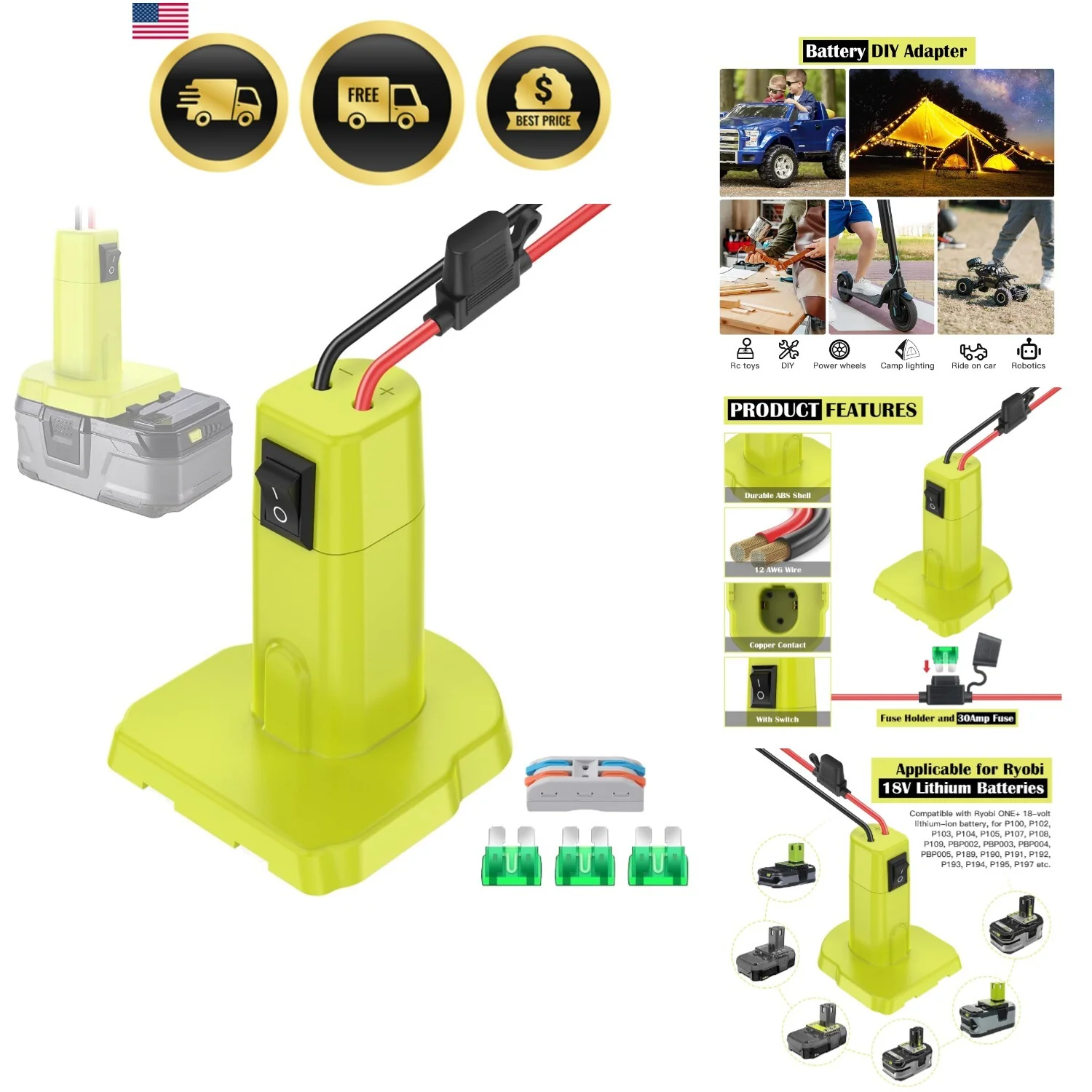 High-Power DIY Conversion Kit with Wheels and Adapter for 18V Ryobi Battery - Image 10