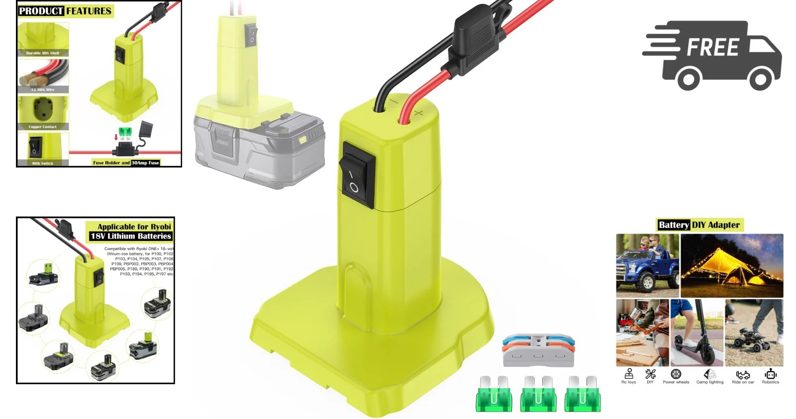 High-Power DIY Conversion Kit with Wheels and Adapter for 18V Ryobi Battery - Image 2