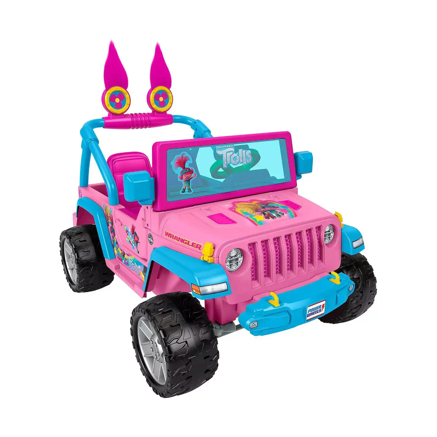 12V Battery-Powered Jeep Wrangler Ride-On with Trolls Band Theme for Kids 3+