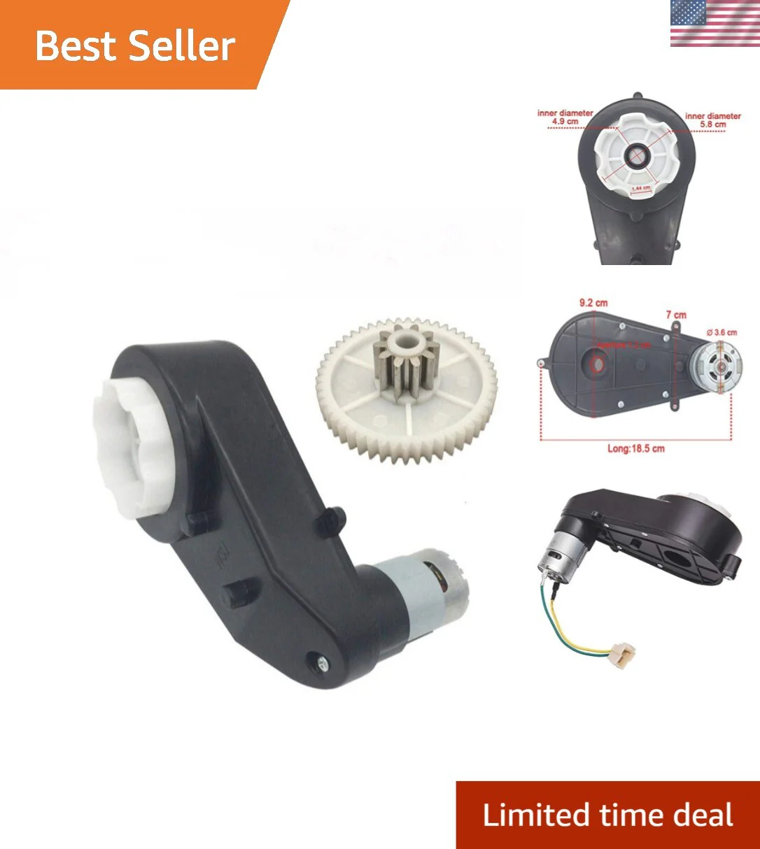 Powerful 24V 30000RPM DC Motor with Gearbox for Kids Ride-On Toys