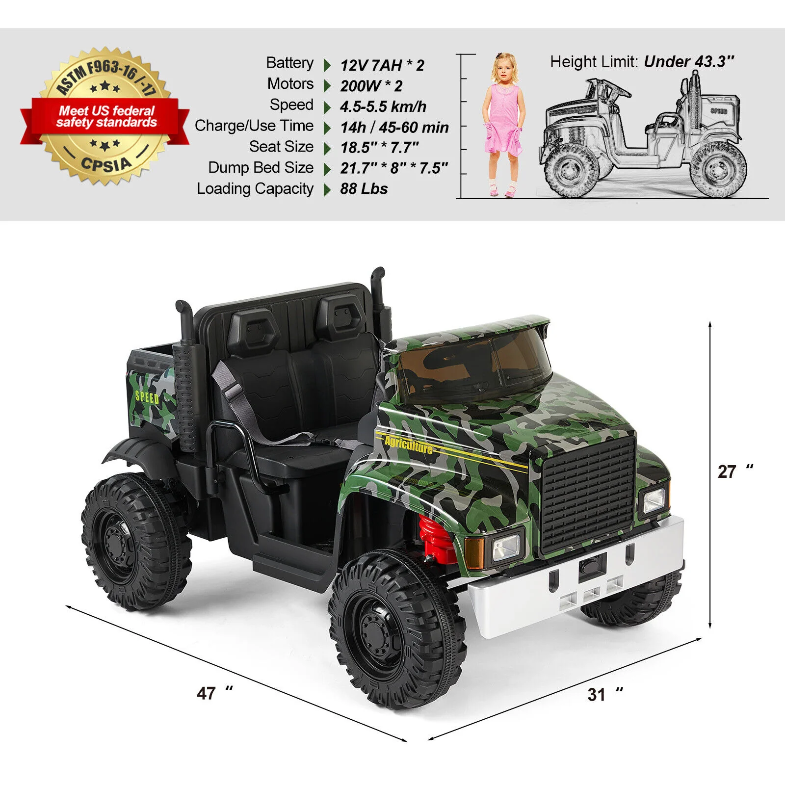 Powerful 24V Battery-Powered 2-Seater Kids Ride On Tractor with Dump Bed and RC Control - Image 4