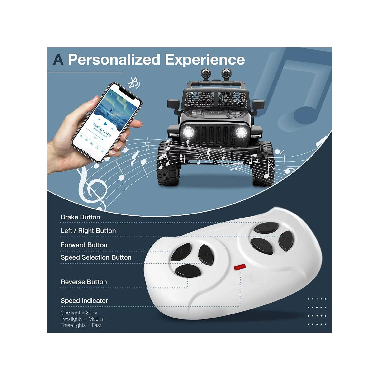 Premium 12V Electric Ride-On Jeep with LED Lights, MP3 Player, Remote Control, and 3 Speed Options - Image 8