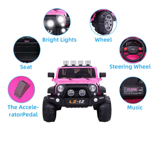 Premium 12V Pink Jeep Ride-On Toy with Remote Control for Kids - Rechargeable Battery, 4 mph Speed - Image 3