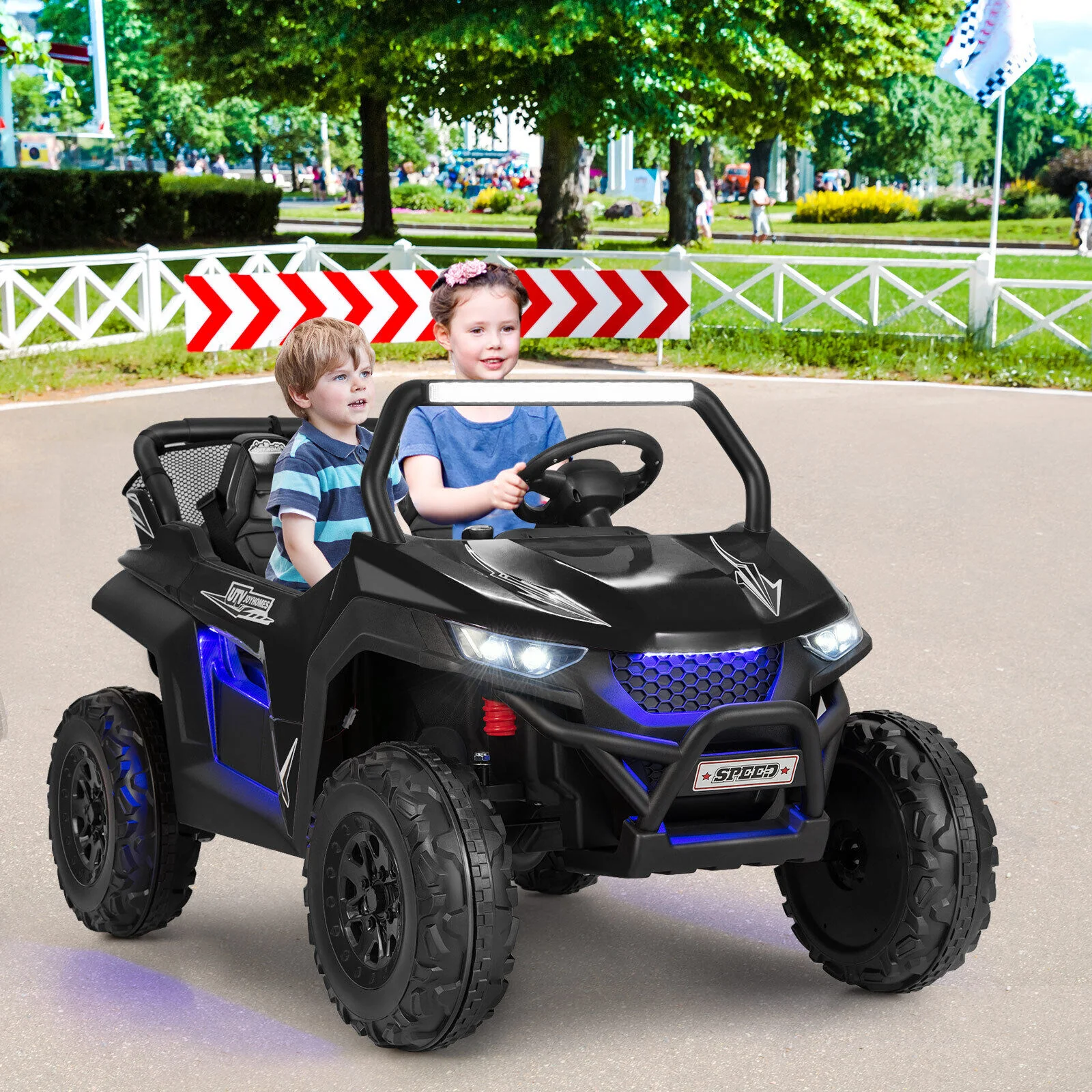 Premium 12V Ride-On Truck with Safety Belts and Lockable Doors - Supports up to 130 LBS in Black - Image 3