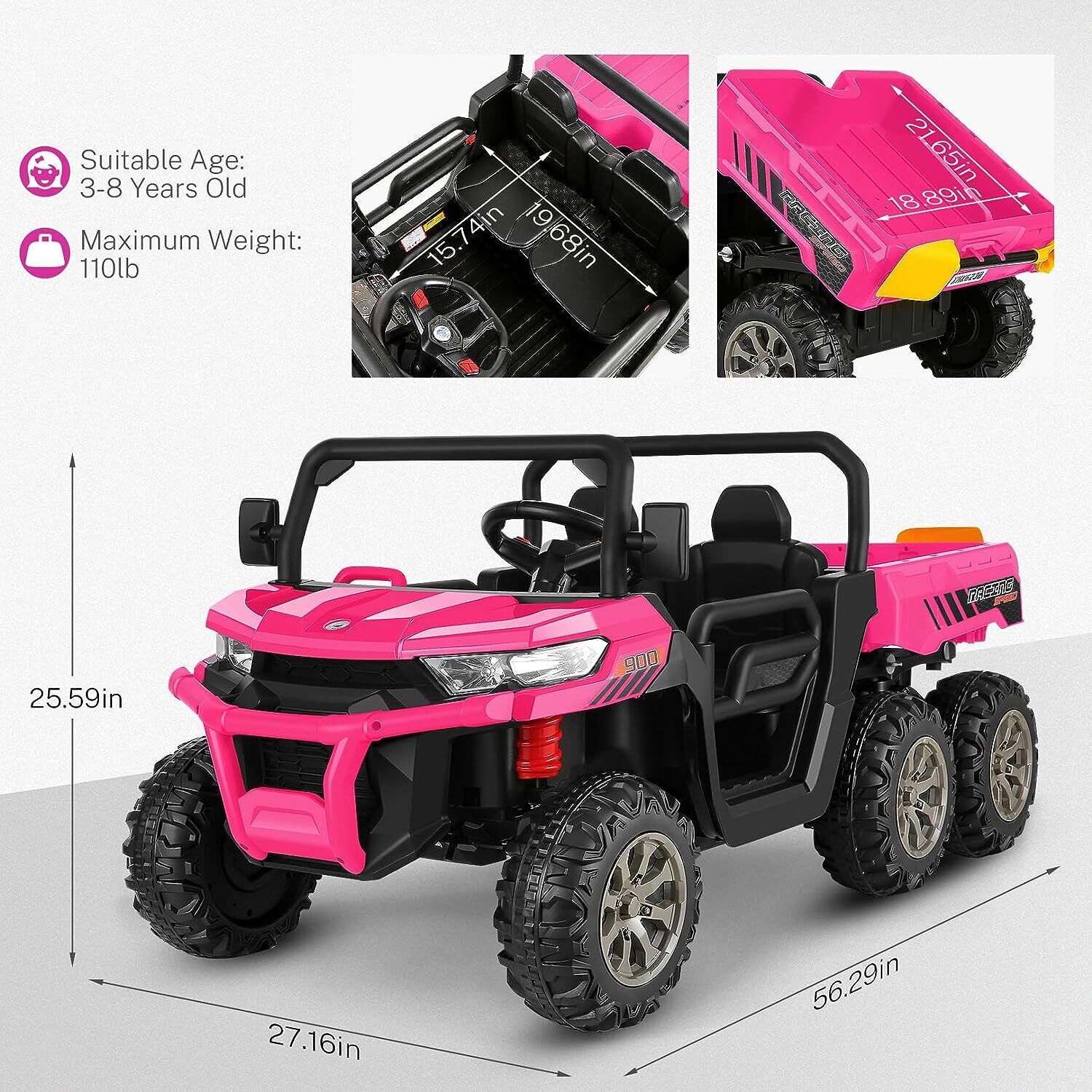 Premium 24V 7Ah Battery-Powered 2-Seat Dump Truck Ride-On Toy for Kids with 6 Wheels - Image 18