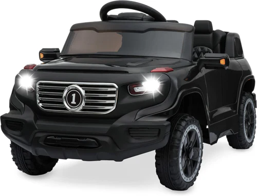 Premium 6V Ride-On Truck with Parental Remote, 3 Speeds, and LED Lights - Black
