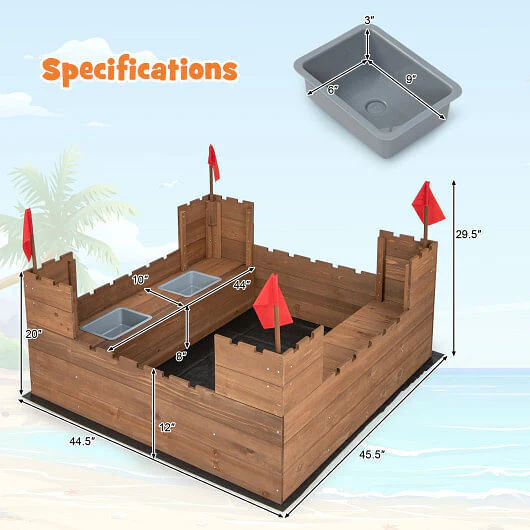 Premium Wooden Sandbox for Kids with Protective Liner and Fun Red Flags - Image 5