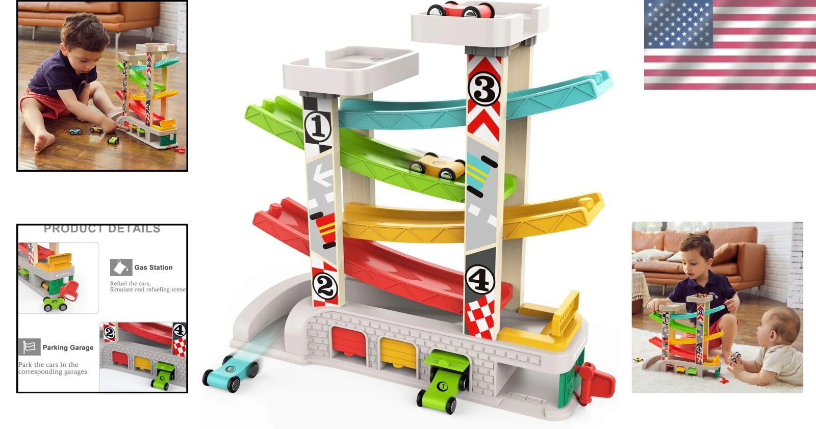 Preschool Learning Car Ramp Toy with Garage and 4 Cars for Ages 1-3 Years - Image 2