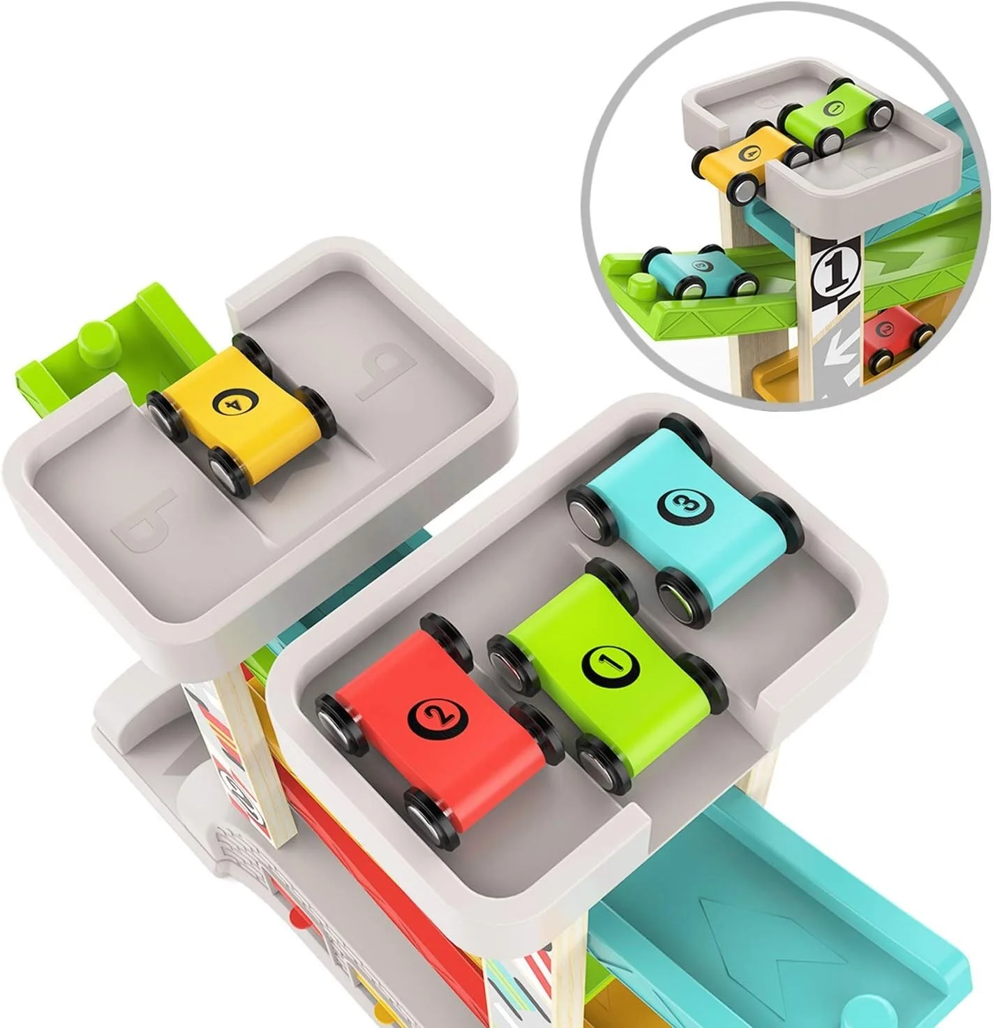 Preschool Learning Car Ramp Toy with Garage and 4 Cars for Ages 1-3 Years - Image 7