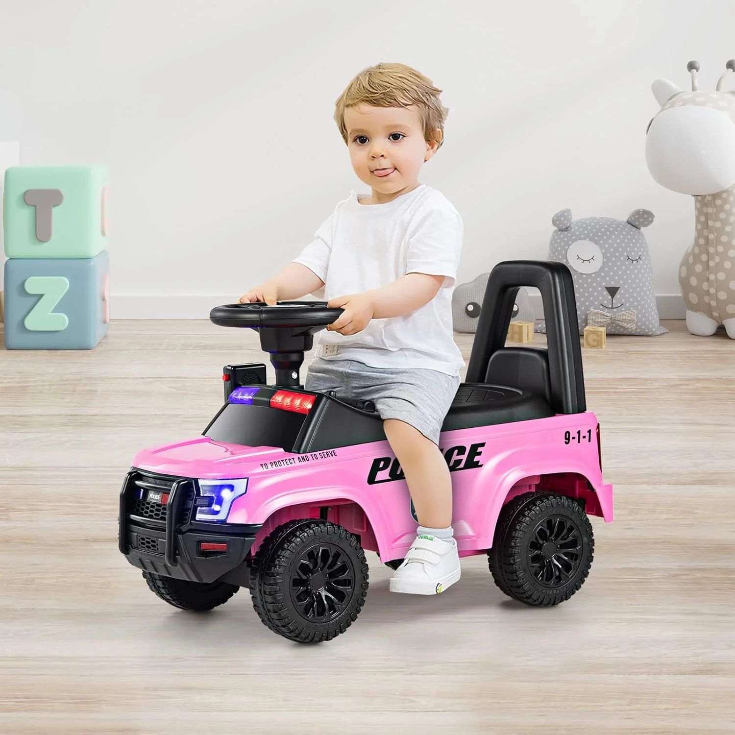Toddler Police Push Car Foot-to-Floor Sliding Toy with Siren - Image 2