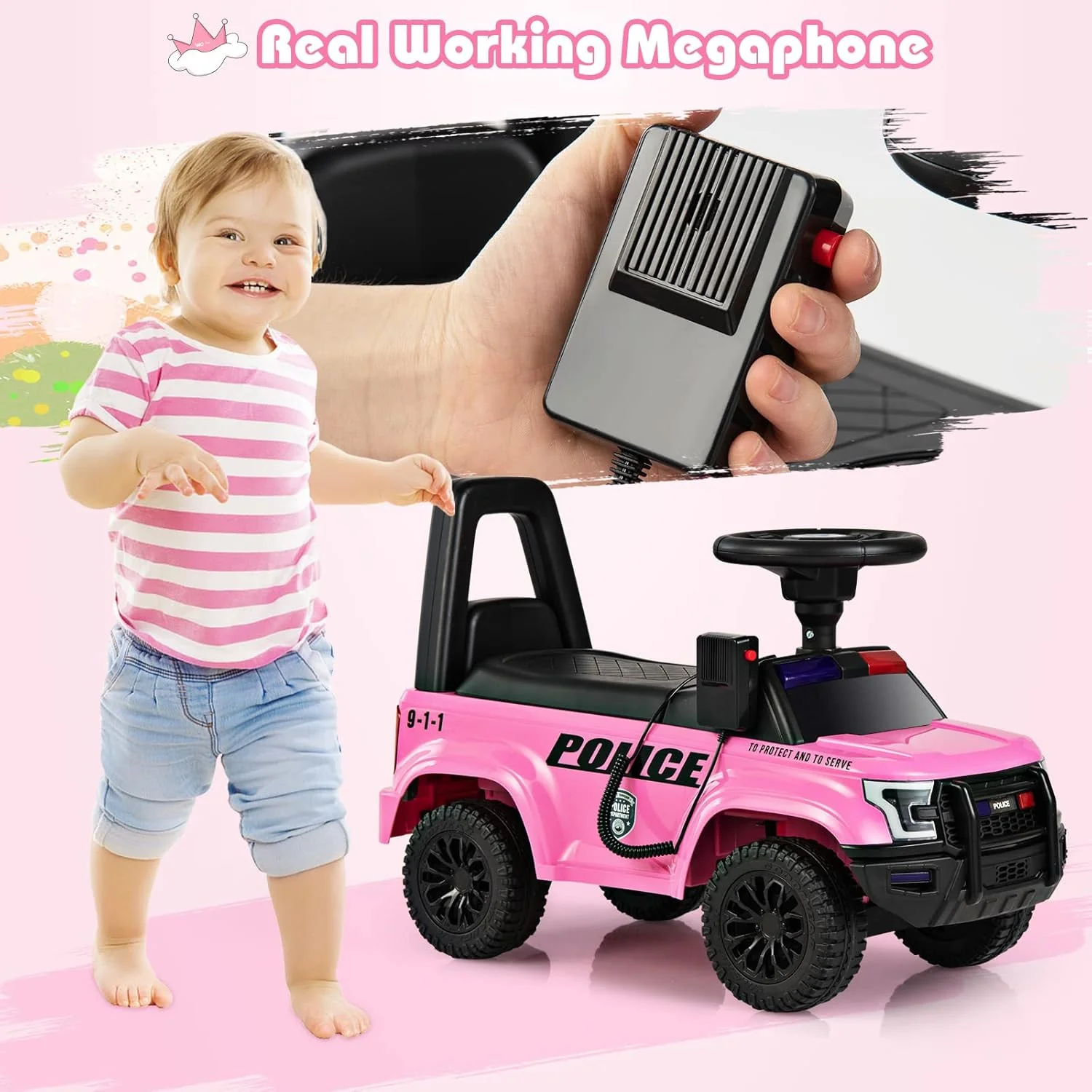 Toddler Police Push Car Foot-to-Floor Sliding Toy with Siren - Image 3