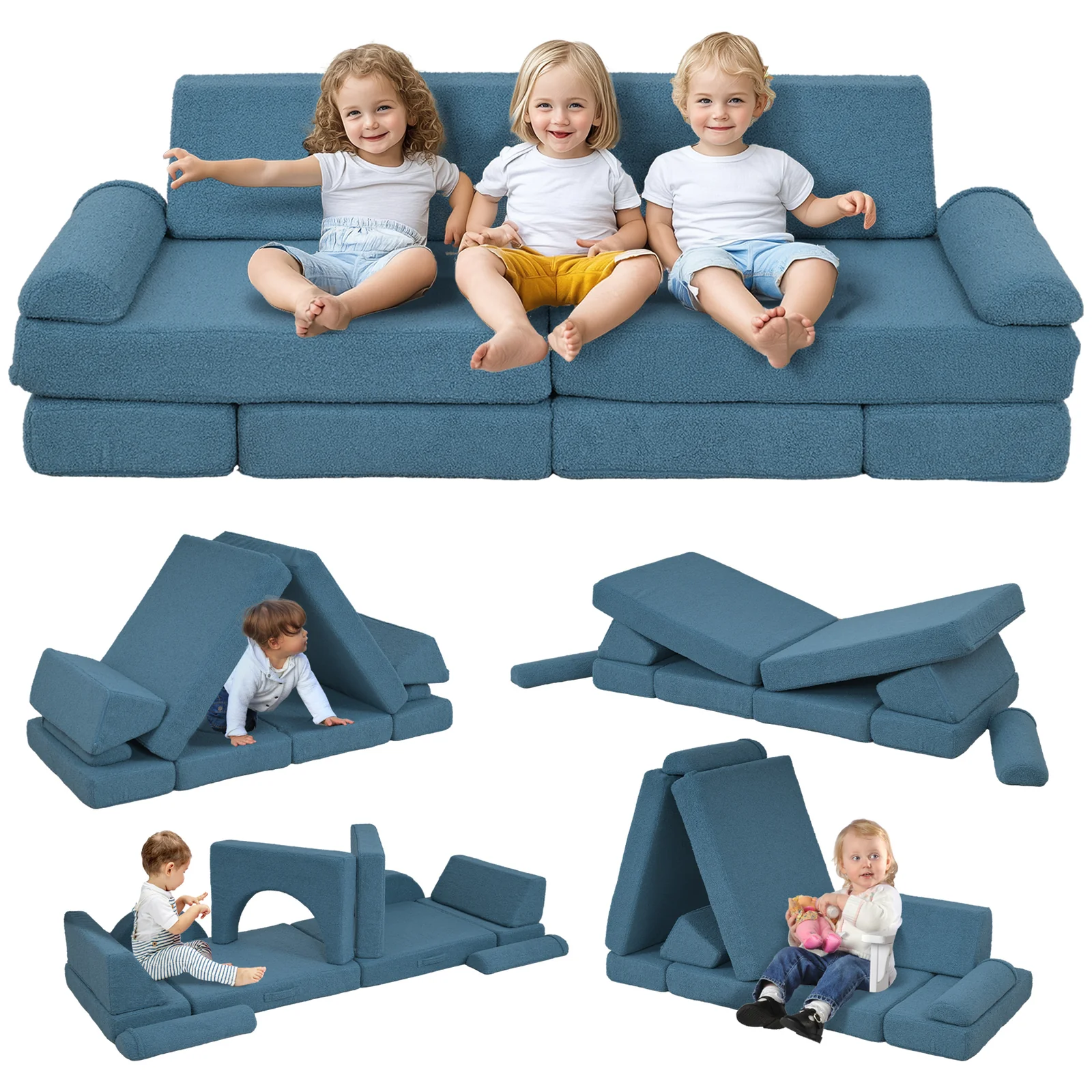 12-Piece Kids Modular Sectional Couch Sofa for Toddlers Playroom