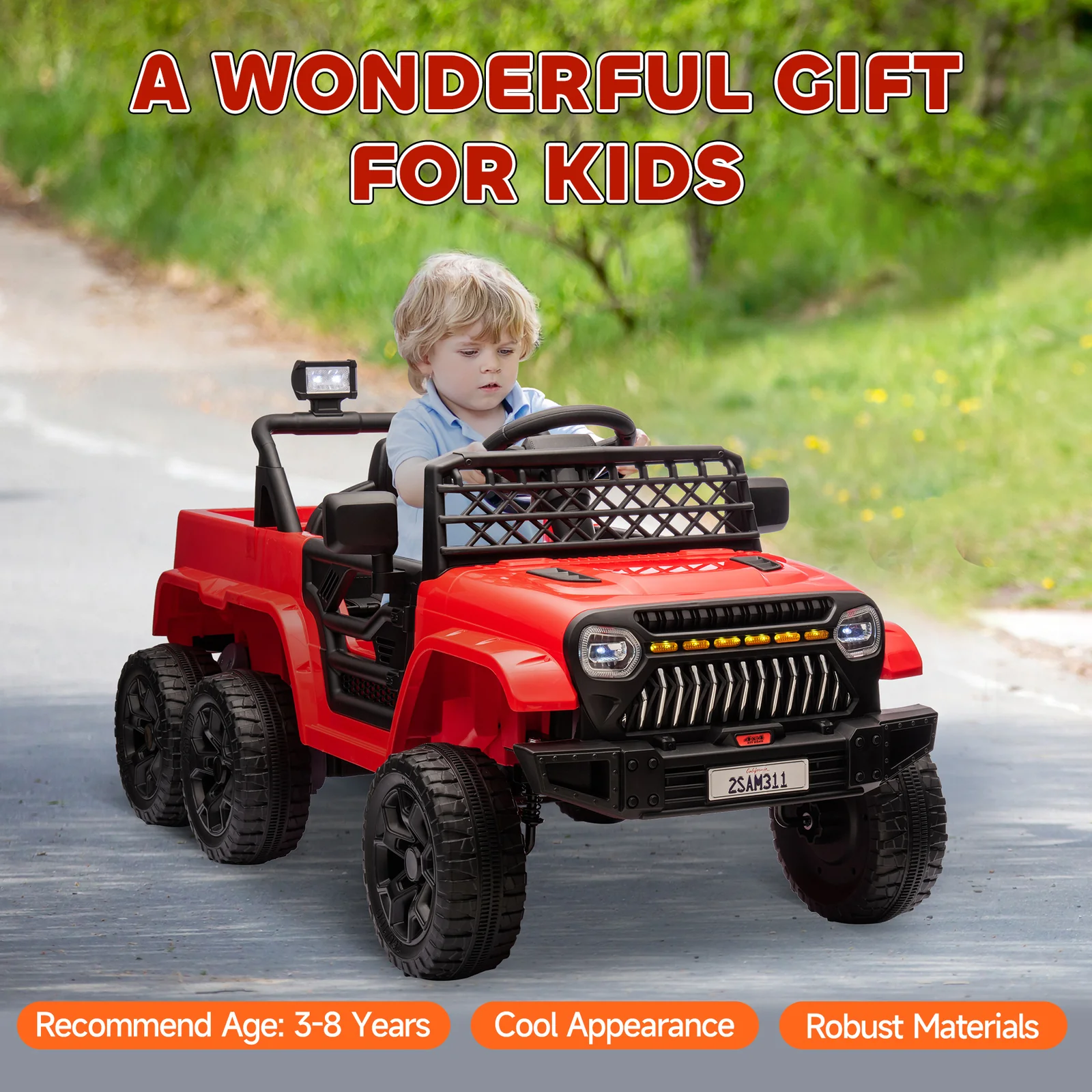 12V Kids 4x4 Ride-On Truck with Switchable 2WD/4WD and Rear Trailer - Image 2