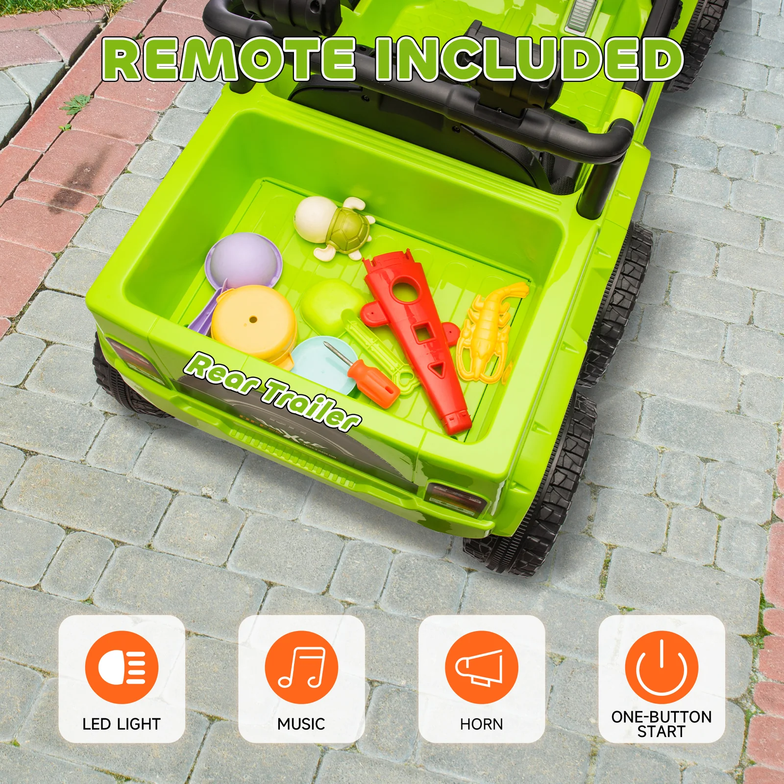 12V Kids Ride-On Truck with Switchable 2WD/4WD and Detachable Back Trailer 4x4 - Image 4