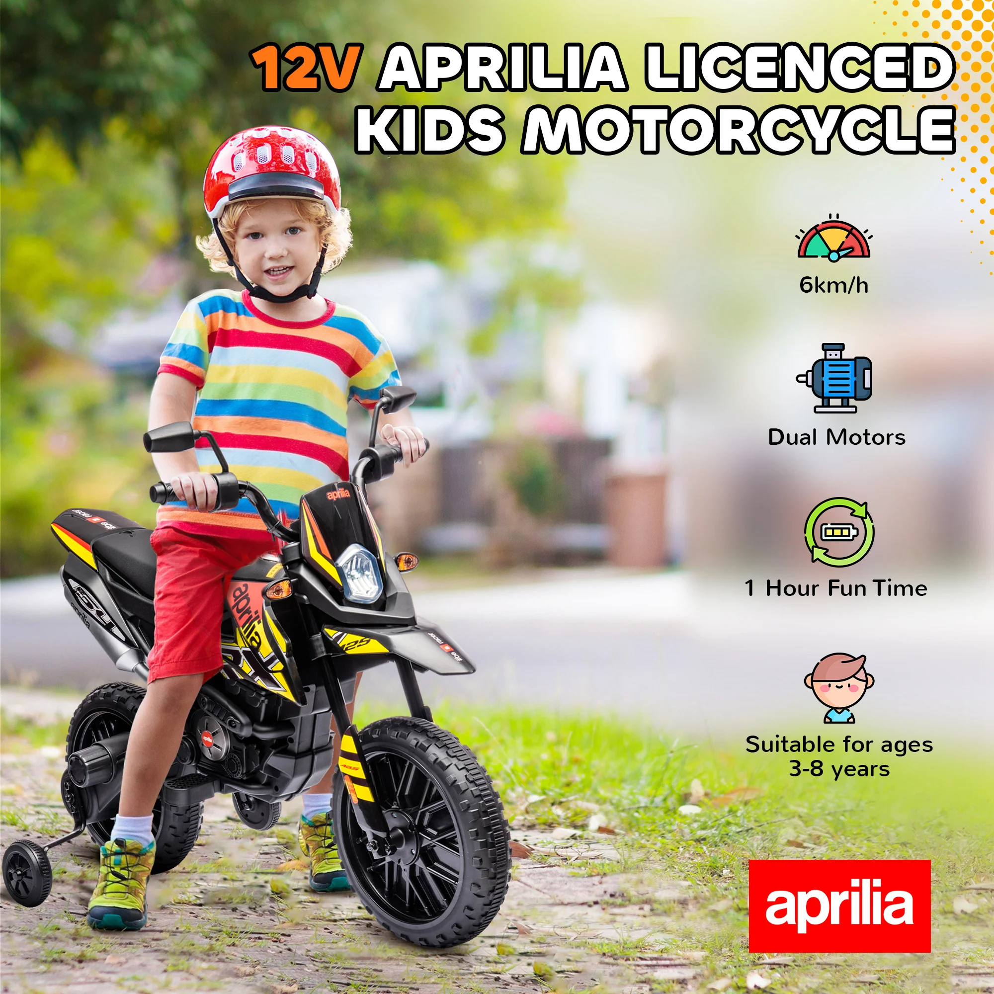 12V Licensed Kids Motorcycle with Training Wheels - Image 5