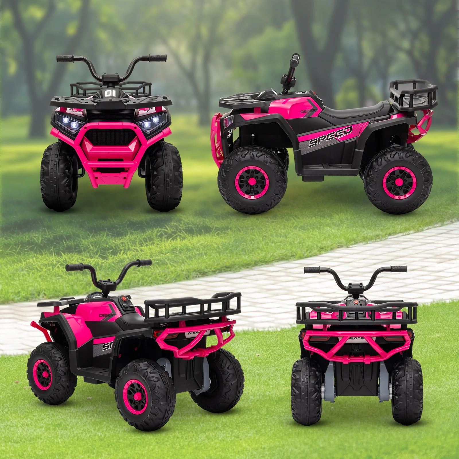12V Kids 4-Wheeler ATV with Spring Suspension and Storage in Pink - Image 10