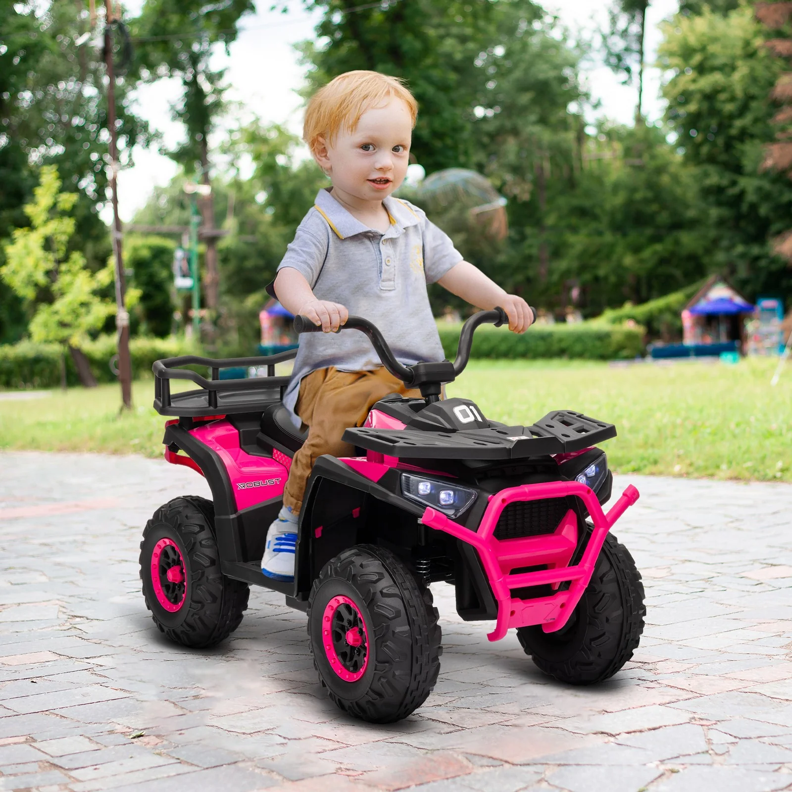 12V Kids 4-Wheeler ATV with Spring Suspension and Storage in Pink - Image 9