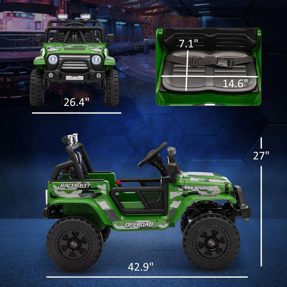 12V Kids Electric Ride-On Truck with Parent Remote Control Green - Image 7