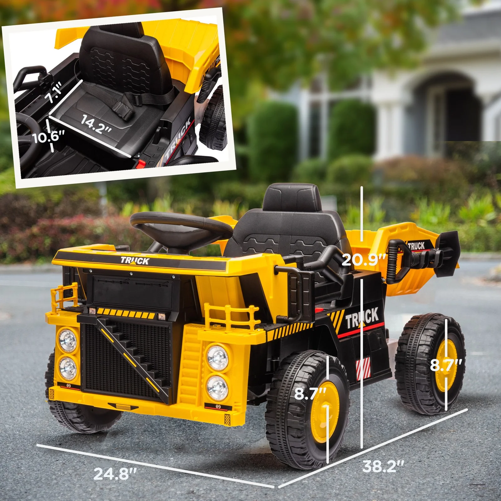 12V Kids Electric Ride-On Dump Truck with Functional Dump Bed and Shovel - Image 2