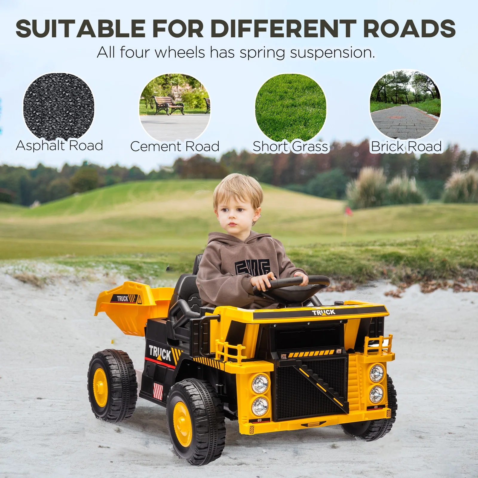 12V Kids Electric Ride-On Dump Truck with Functional Dump Bed and Shovel - Image 6