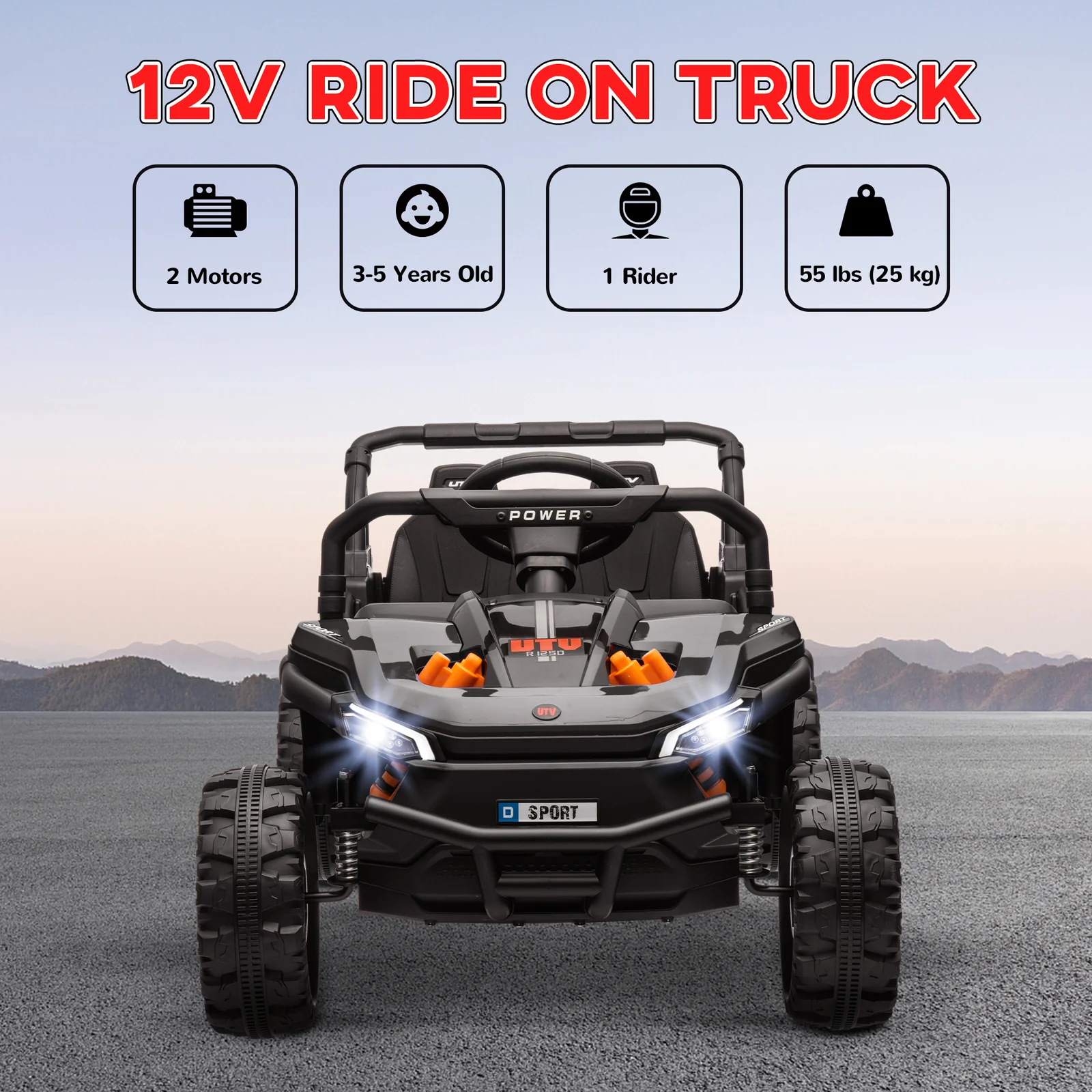 12V Battery-Powered Kids Off-Road UTV Ride-On Truck with 3.7 MPH Speed - Image 5