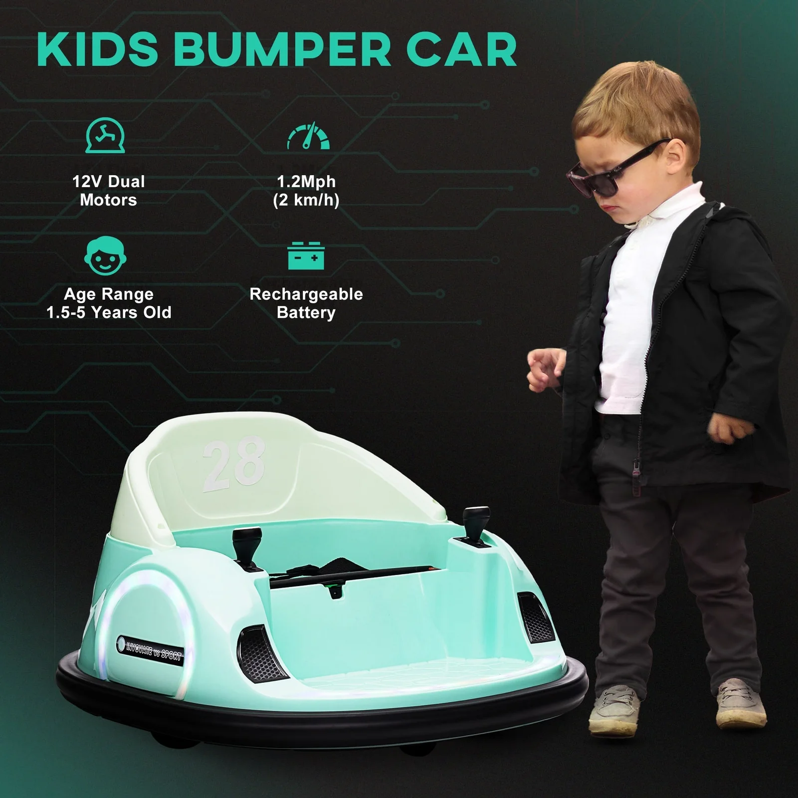 12V Toddler Bumper Car Ride-On Toy for Kids Ages 1.5 to 5 Years - Image 2